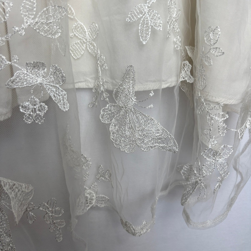Whimsical Butterfly 3D Embroidered Hi-Low Slip Dress Ivory XL Boho Cottage Fairy - Picture 14 of 16